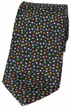 Posh and Dandy Black Silk Tie with Multi Colour Pin Dots