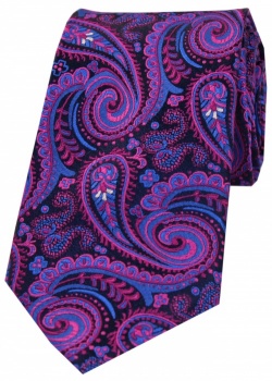 Posh and Dandy Navy Blue and Magenta Pink Paisley Silk Tie