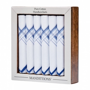 Pure Cotton White Handkerchiefs with Blue Pattern
