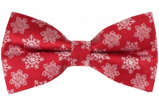 Red Bow Tie With White Festive Snowflake Ice Crystal Design