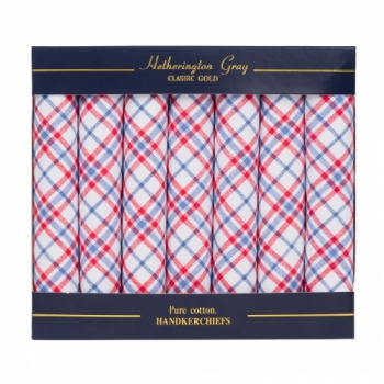 Boxed Set of 6 Red Checked Handkerchiefs