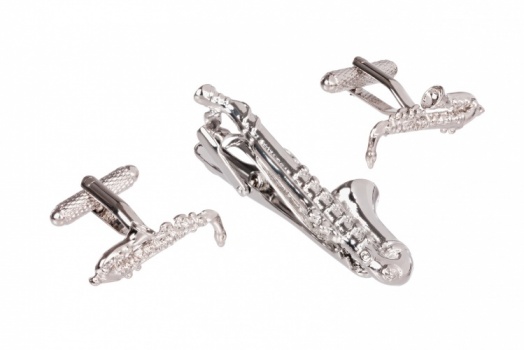 Saxophone Tie Clip and Cufflinks Set