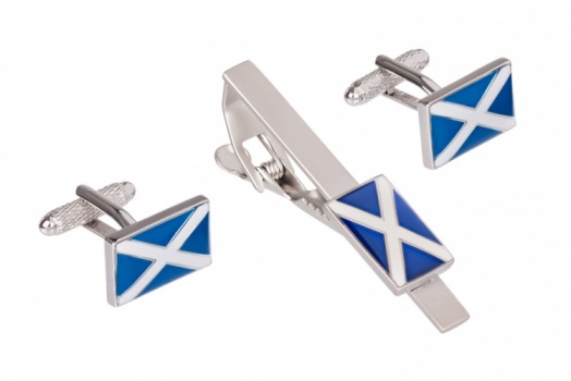 Scottish Flag Cufflinks and Tie Clip Set