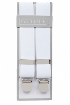 Plain White Trouser Braces With Large Clips