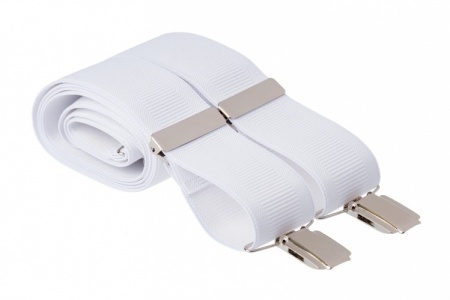 Plain White Trouser Braces with 4 Silver Clips