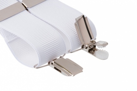 Plain White Trouser Braces with 4 Silver Clips