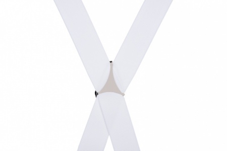 Plain White Trouser Braces with 4 Silver Clips