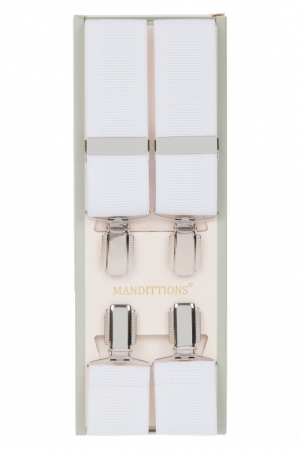Plain White Trouser Braces with 4 Silver Clips