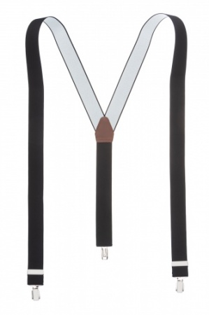 Navy & Blue Striped Trouser Braces  With Black Leather Dual 2 In 1 Button And Clip Attachment P7202 16439 Medium